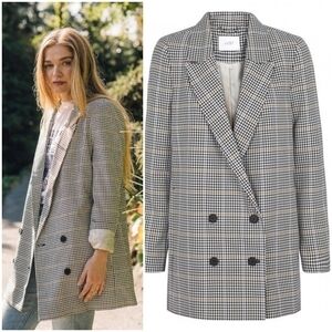 Just Female Holmes Oversized Double Breasted  Checkered Plaid Blazer